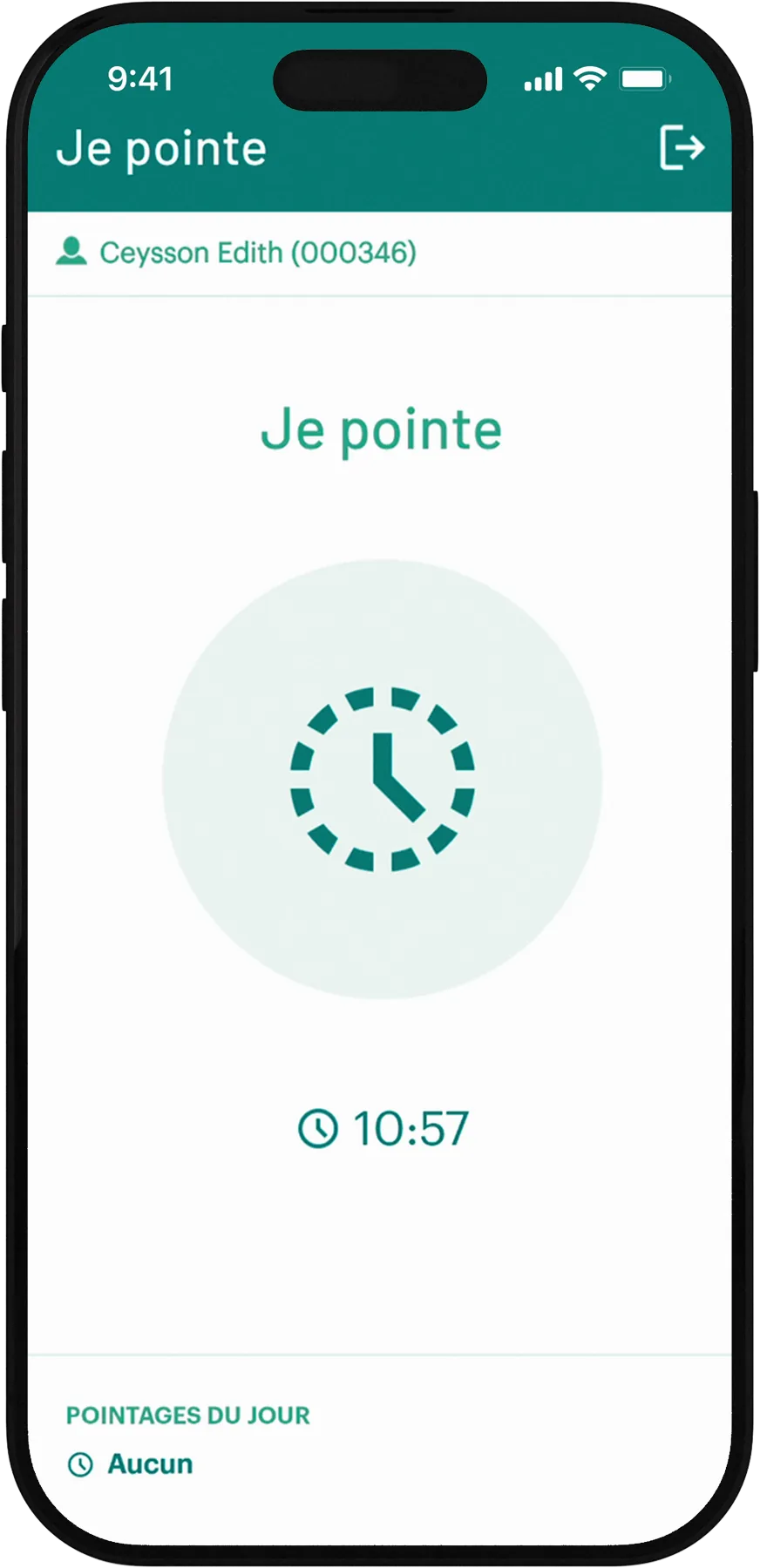 L’écran de pointage de l’application
