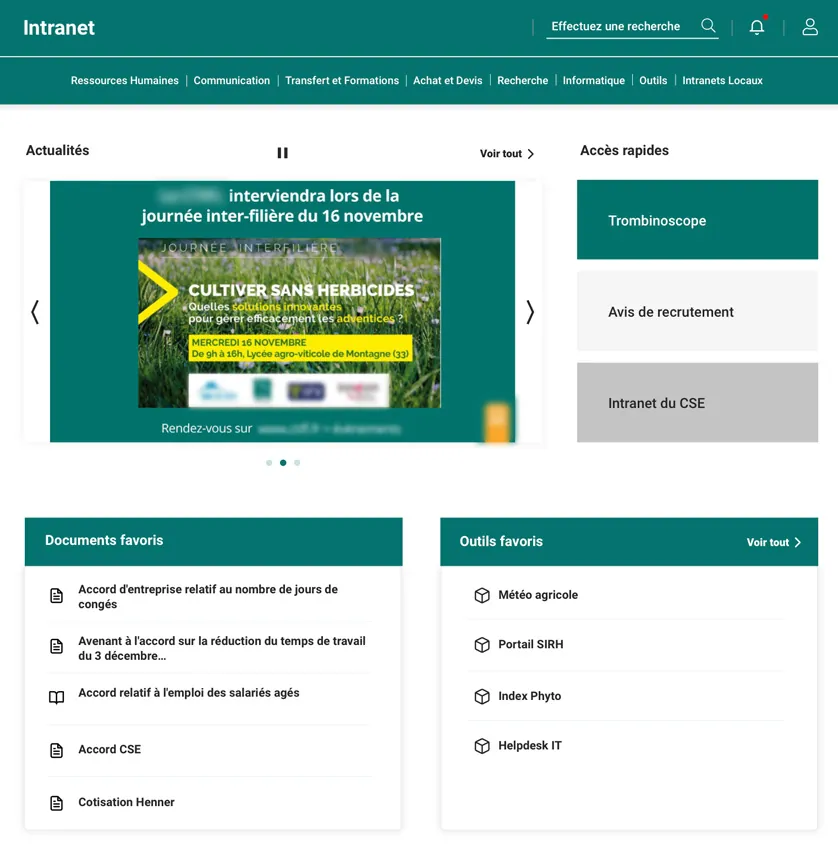 L’accueil du portail collaborateur