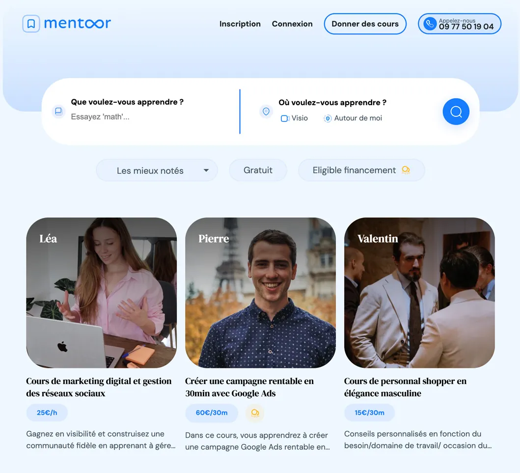 La recherche de cours sur le site public